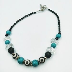Faux Turquoise Bullseye Beaded Bracelet Dragonfly
